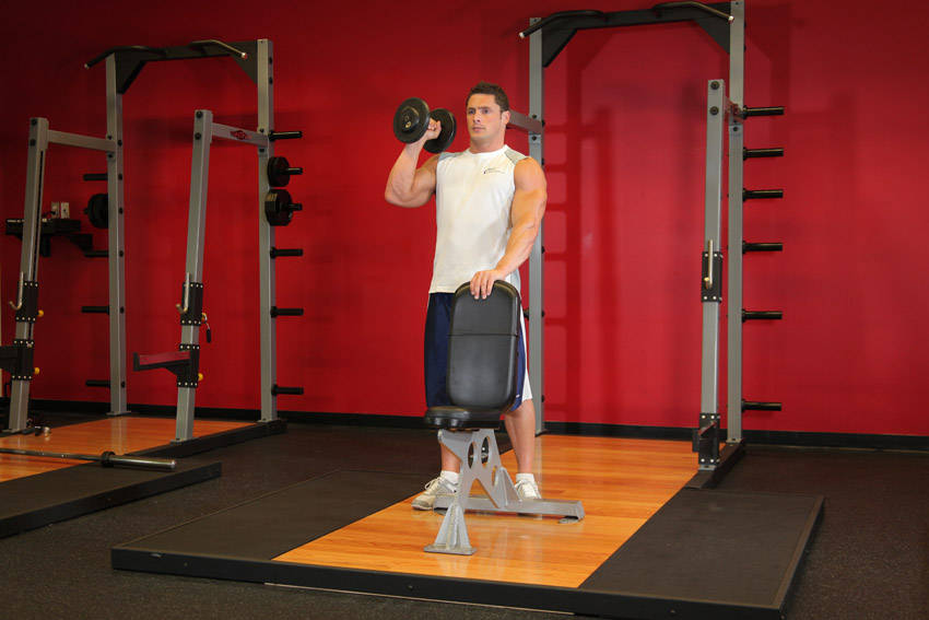 How to perform the Standing Palm-In One-Arm Dumbbell Press exercise