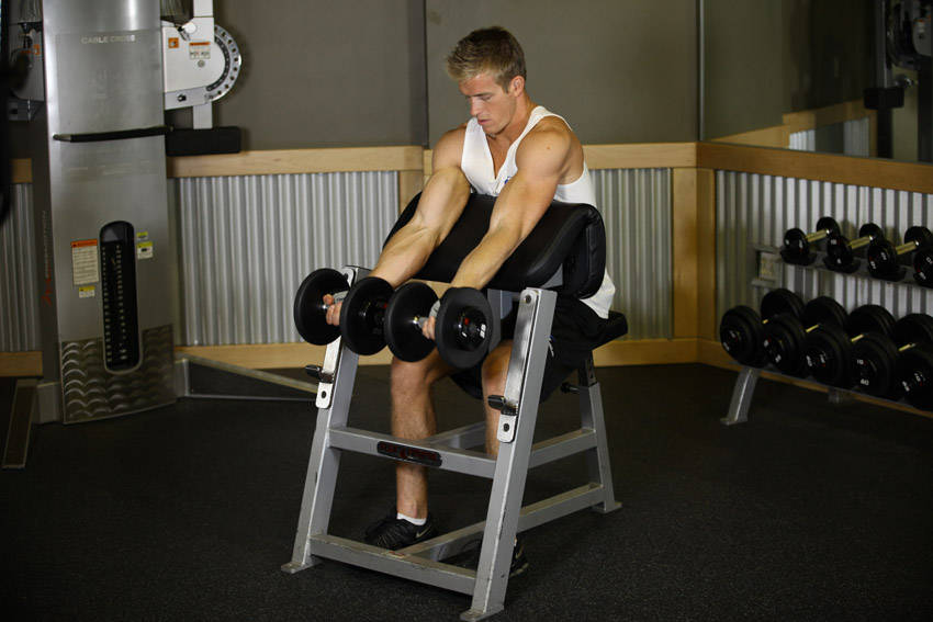 How to perform the Two-Arm Dumbbell Preacher Curl exercise