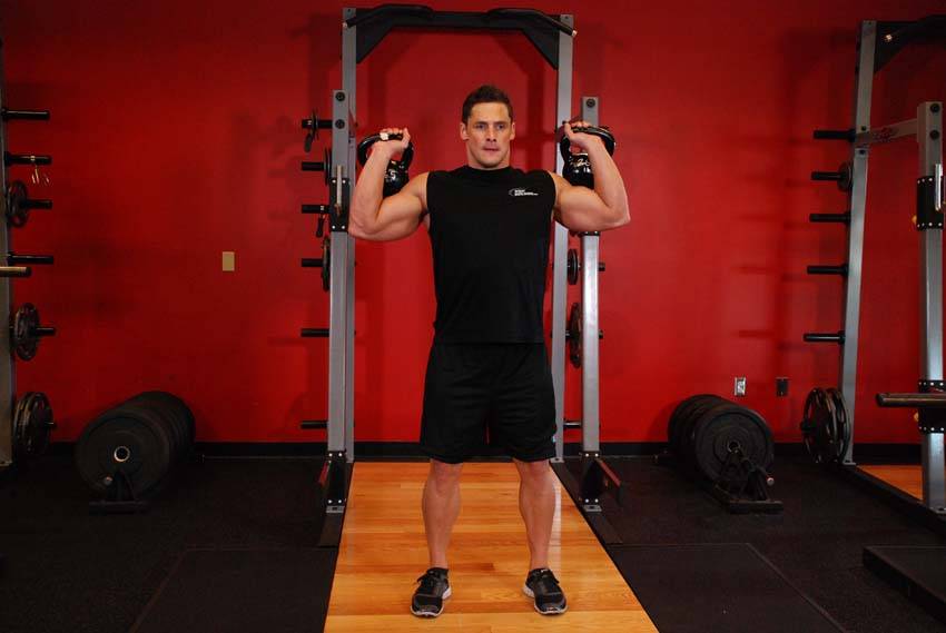 How to perform the Two-Arm Kettlebell Military Press exercise