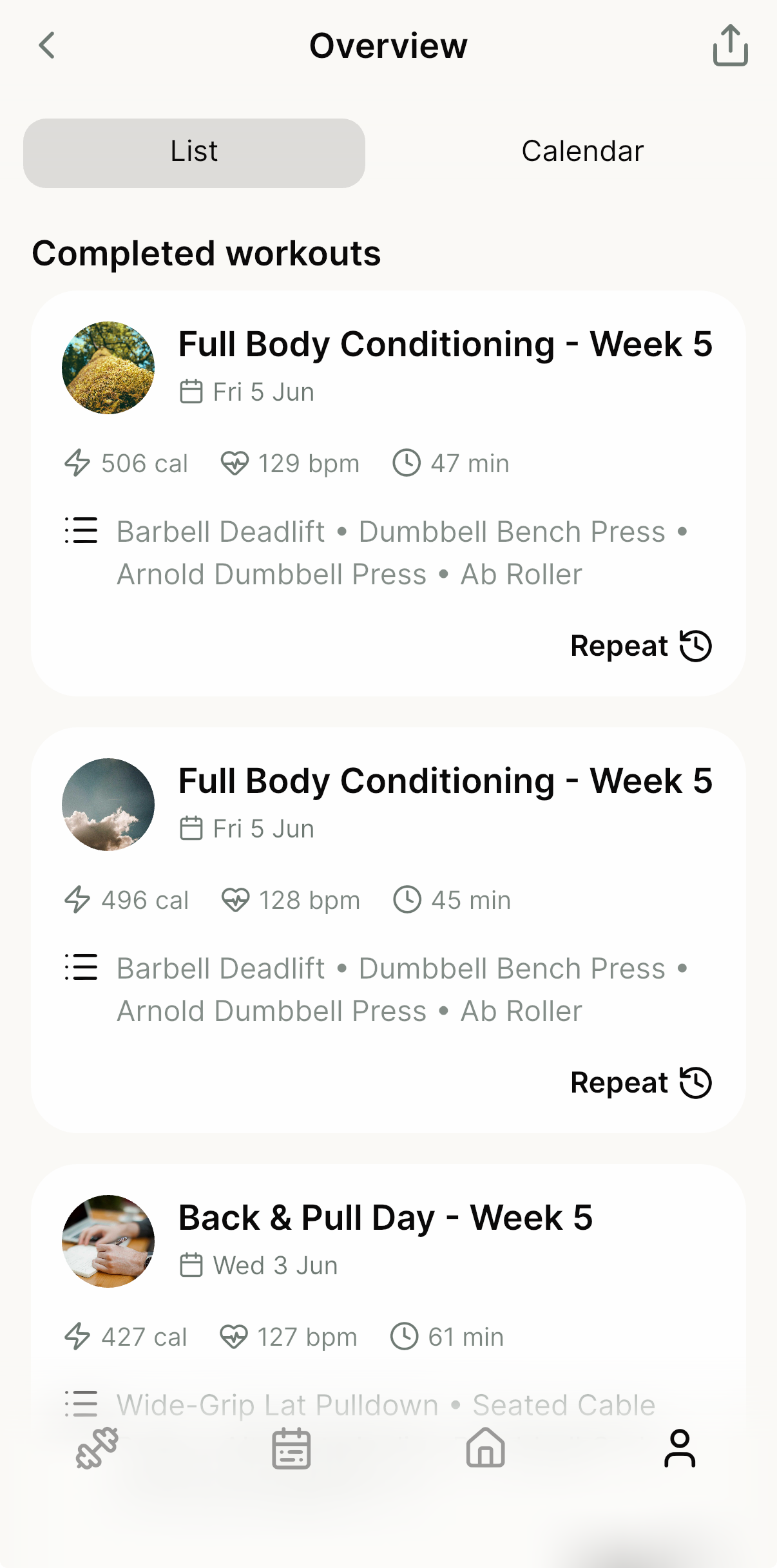 Vantora completed workouts overview